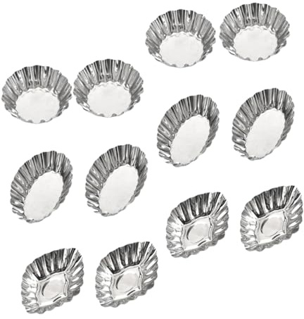 MOLUCKFU 12pcs Stainless Steel Egg Tart Molds with Round Oval and Diamond Shapes Reusable High Temperature Resistant Baking Molds for Pastry Cupcakes Pies and Quiches