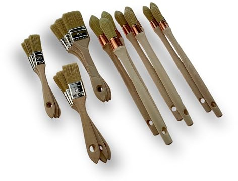 Lot de 18 pinceaux | 9 à rechampir Soie n°3/0 - n° 0 - n° 2 | 9 à vernir série épaisse Largeur 20-30-40 mm | Émaux Peinture Teinture apprêts Vernis | Kibros LOT_371_323bx3