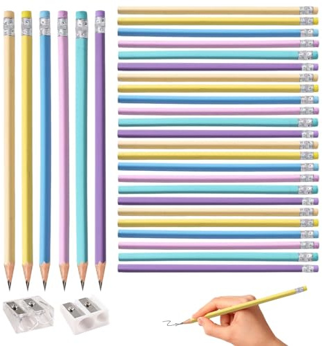 Lot de 30 Crayons HB, 19CM Crayons à Papier HB en Bois, Crayons Graphite, Colore Macaron Crayon de Bois avec Taille Crayon pour Le Dessin, Écriture, Croquis,École, Bureau