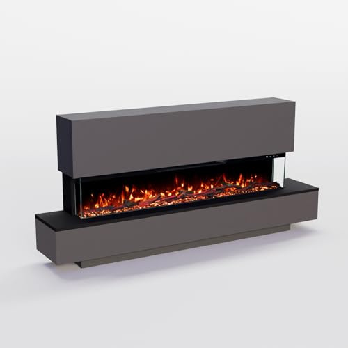 GF Core Elektrokamin Cobalt 50 mit realistischem 3D LED-Feuer - Stand-Elektrokamin mit Heizung und Kaminfeuer, App Steuerung, Knistereffekt & Timer, max. 1800 W, 156x75x28 cm, Grau
