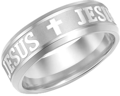 Zircobic JESUS-Kreuzring – Stilvoller Unisex-Ring aus Silber, Gold oder Schwarz, Edelstahl, christlicher Schmuck, bequemer Gebetsring, inspirierendes Geschenk für täglichen Gebrauch & Kirche