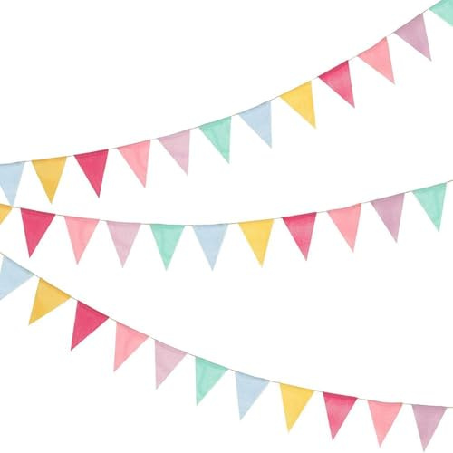 3 Stück Wimpelkette Outdoor, 16M 48 Flaggen Wimpelkette Wetterfest, Wimpel Girlande, Regenbogen Girlande Deko für Hochzeit Geburtstag Kinderzimmer Party Garden Dekoration