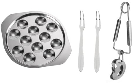 Hemobllo Escargot in Acciaio Inossidabile con Pinze e Forchette per Lumache Utensili per Servire Antipasti e Prodotti di Mare Lavabile e Adatto Forni