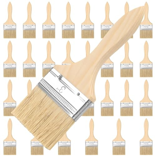 CHUENHEI 30 Stück Flachpinsel 75mm Breit, Pinsel mit Holzgriff, Borstenpinsel Malerpinsel Lasurpinsel für Malen, Heimwerken, Renovierung, Wandfarbe