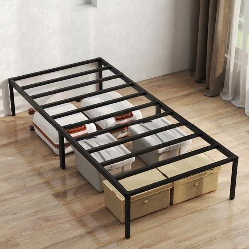 Tubiaz Bettgestell 90x200cm, Bettrahmen aus Metall mit Stahllattenstütze, Metallbett mit ca.35,5cm Hoch, Unterbettaufbewahrung, Einzelbett bis 200kg Belastbar, Gästebett Einfache Montage, Schwarz