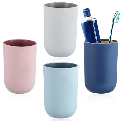 NUOBESTY Set da 4 Bicchieri Porta-Spazzolini in Plastica Tazze per Collutorio e Risciacquo Denti Design Minimalista e Multiuso per Bagno e Cucina Colore Casuale Colore