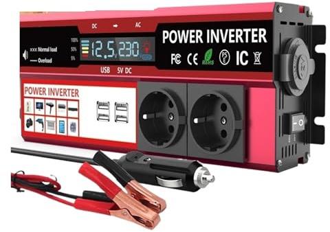 Transformateur Tension Onduleur 2000 W 3000 W 4000 W 12 V CC vers 220 V CA Transformateur avec Prise USB Universelle Et Affichage LED pour Camping-Car Inverter(12V 230V EU 4000W)