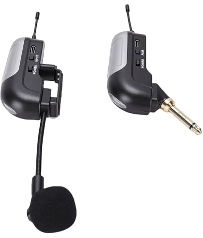 Luocute Drahtloses UHF-Akkordeonmikrofon, HD-Sound, 30 M Lang, 6 Stunden mit Empfänger, Violinmikrofon, Kabellos, UHF-Schwanenhals-Tonabnehmer, Instrumentenklemmen Am