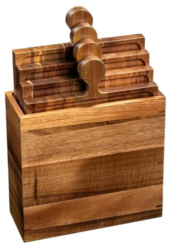 Set di 4 taglieri in legno a forma di puzzle, per antipasti, taglieri ad incastro per formaggio, bistecca e pane, da portata con scatola portaoggetti per riunioni di famiglia, 46 x 46 cm