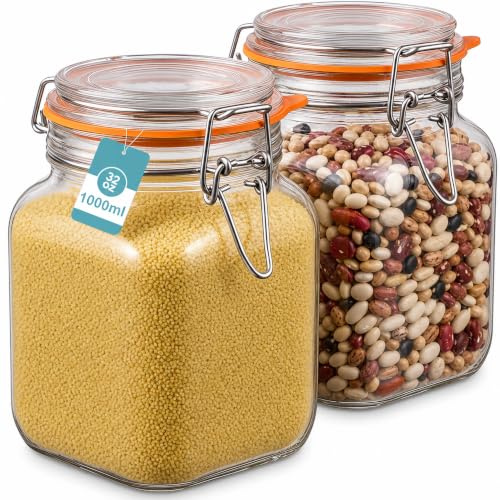 2 stycken konserveringsburkar med strykförslutning 1 000 ml | Bygelburkar för sylt gurkor kaffe müsli kryddor och livsmedel