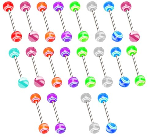 20 Pcs Tongue Bars,1.6x16mm Colourful Tongues Piercing Bar with 6mm Balls | Stainless Steel/Acrylic Tongue Rings Piercing Bar with Balls for Personal Style Expression,Lightweight & Comfortable to Wear