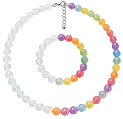 Générique Collier à changement de couleur – Collier arc-en- réactif aux UV, coordination de tenue sans effort | Résine arc-en- colorée | Colliers de perles colorées pour rendez-vous, fête, mariage,
