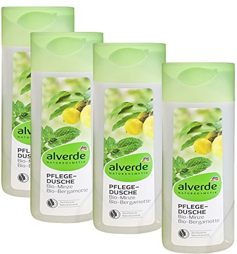 alverde Naturkosmetik Pflegedusche Minze Bergamotte, 4er Pack (4 x 250 ml Flasche)