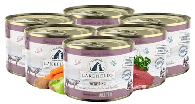 Lakefields Premium Welpenfutter Nass | Rind 61% | 6 x 200g | Getreidefreies Hundefutter für Welpen | Natürliche Zutaten in Lebensmittelqualität | Äpfel, Zucchini & Karotten | Schonend gegart