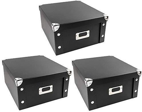 Ideen mit Herz Ordnungsboxen | 3er Set | Aufbewahrungsbox mit Deckel | faltbar | aus Pappe & Metall | 11 Liter | jeweils 31cm x 26cm x 14cm (schwarz)