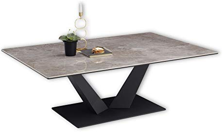 Gisele Couchtisch mit Keramikoberfläche, Metallgestell, Anthrazit, 120 x 40 | 120 x 40 x 80 cm (B/H/T), Sofatisch für Wohnzimmer, kratzfeste Keramikplatte, Metallgestell mit Bodenplatte, Esszimmertisch