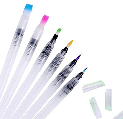 6 Stück Wasserpinsel Stifte, Aquarellpinsel mit Befüllbarer Wassertank, Wasserpinsel Stifte Pinsel Set