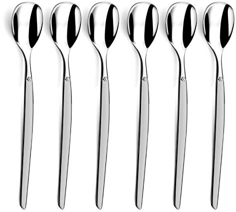LOU LAGUIOLE - Lot de 6 cuillères à glace et long drink - Jet - Acier inoxydable 18/0, Finition Sablée - Longueur 185 mm