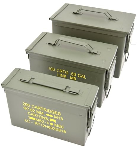 Metal Storage Utility Box Small Nato Green – Heavy Duty Steel Tool Storage Case with Removable Lid, Carry Handles & Water Resistant Seal