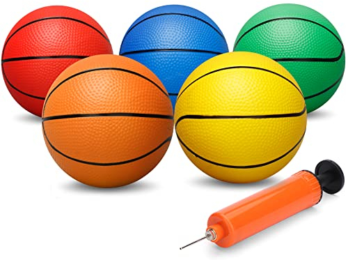 Dilabnda 16CM bunter Kinder Mini Spielzeug Basketball, Gummi Basketbälle für Teenager mit Pumpe, toller Indoor Outdoor Spaßsport für Kinder und Erwachsene (5 Stück)