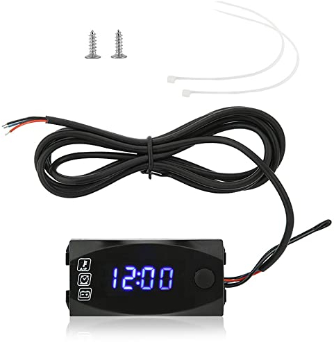 Motorrad uhr, Akozon 3-in-1-Motorrad-Voltmeter-Thermometer-Spannungsanzeige für Elektronische Uhr IP67 Wasserdichtes Messgerät 6V-30V