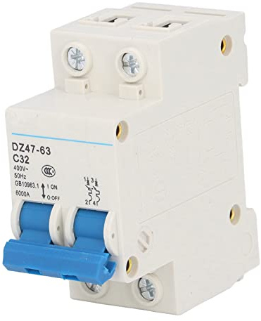 Disjoncteur Modulaire 2P 32A 400V, DZ47-63 Courbe C, pour Tableau Électrique et Protections Générales, Montage sur Rail DIN, pour Système de Distribution d'Éclairage
