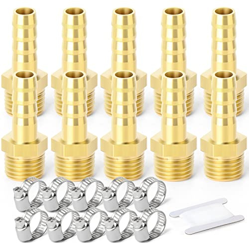 ERGAOBOY 10 Stück 6 mm Außendurchmesser Widerhaken auf 1/4 Zoll BSP Stecker, Messingschlauch Stutzen Klemmverschraubungen