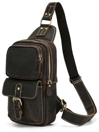 newsbirds Herren Echtes Leder Brusttasche Umhängetasche Sport Outdoor Messenger Bag Wanderrucksäcke,9331 dunkelbraun