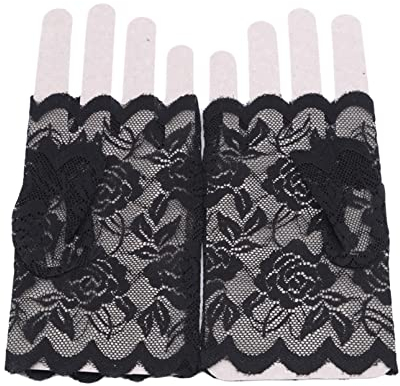 WINSX Halbfingerlose Spitzenhandschuhe mit Blumenmuster Polyester Halbfingerhandschuhe UV-Schutz Fingerlos Halbhand Kurz Sonnenschutz-Zubehör für Damen Mädchen Damen,Schwarz