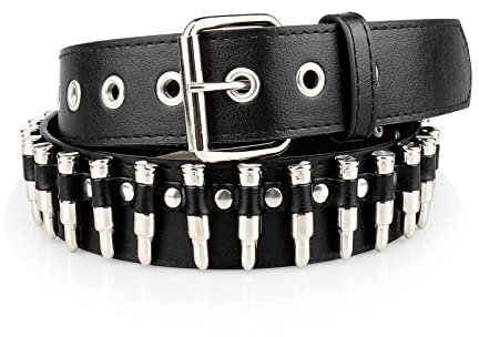 RUILAIBO Nietengürtel, Metall, Punk, Rock, Nietengürtel für Damen/Herren, mit Ösen, Pyramide, Goth, Bullet, S Fit Pant 30-35'' （Length 39'')