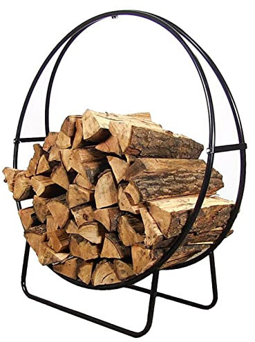 INKCOR Kaminholzregal Holzwiegen 60cm Brennholz-Holzbügel für Innenkamin, Rundes Stahlrohr-Holzlagerregal für Holzstapler/Terrasse/Deck/Veranda