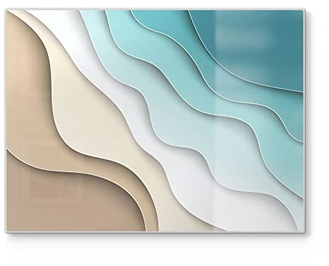 DEQORI Schneidebrett aus Glas | groß 40x30 cm | Motiv Farbige Papierwellen | Design Schneideplatte für Küche | Frühstücksbrett antibakteriell & rutschfest | Glasplatte & Servierplatte