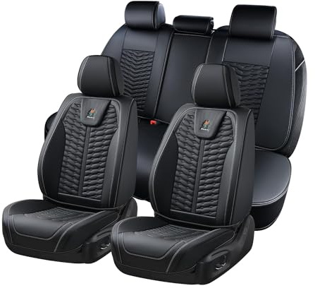 FLORICH Autositzbezüge, Premium Kunstleder -Vorder und Rücksitzbezüge, 5 Stück, universelles Auto-Innenausstattungs-Set, universell passend für die meisten Autos, Limousinen, SUVs und LKWs, schwarz