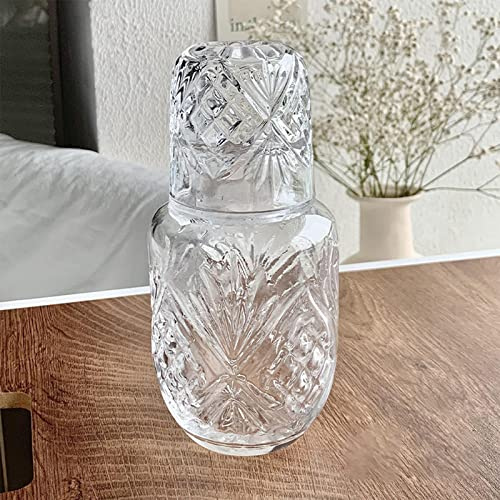 ZHDOKA Caraffa per Acqua con Tazza di Vetro, Comodino Vintage Acqua Calda Fredda Latte Bevanda Brocca Borraccia per Acqua Potabile Bollitore per Camera da Letto Forniture per Ristoranti(#2)