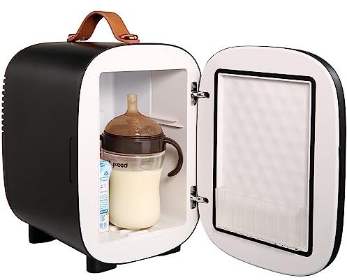 VEVOR Mini Kühlschrank 4 L / 6 Dosen, 2 in 1 Kleiner Kühlschrank Kühl- und Heizfunktion, Flaschenkühlschrank, Getränkekühlschrank 9 V DC / 220 V AC Minikühlschrank für Getränke, Kosmetik, Shwarz