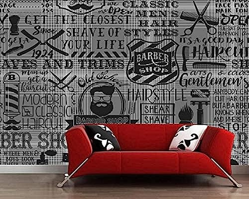 XLMING Papel pintado Vintage elementos de barbería para pared de barbería sofá papel pintado para salón Decoración Fotomural Sala De Estar Pared Pintado Papel Tapiz No Tejido-430cm×300cm