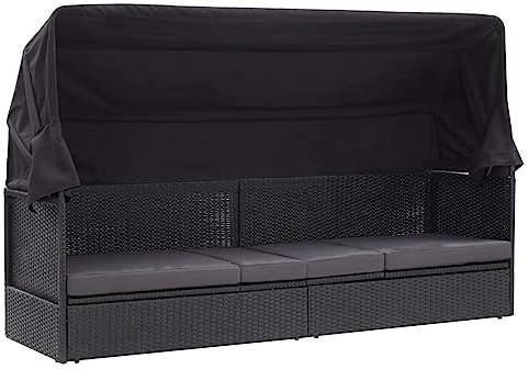 Homgoday Outdoor-Sofa mit Baldachin aus Polyrattan, schwarz, Sofas für den Außenbereich für den Garten, Loungesofa für den Garten, Terrassensofa, Gartenmöbel