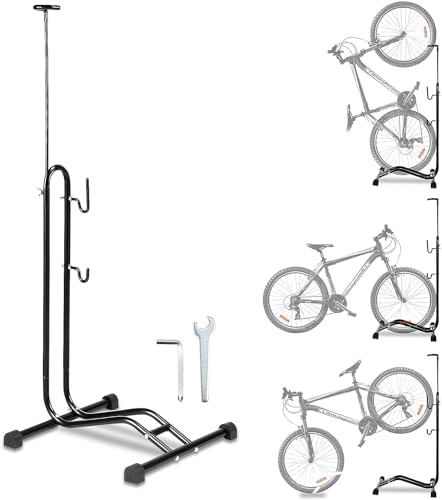 FCOUMY Soporte de suelo 3 en 1 para bicicleta, independiente, vertical, para estacionamiento, ahorro de espacio, adecuado para bicicleta de montaña, bicicleta de carretera, para bicicleta con diámetro
