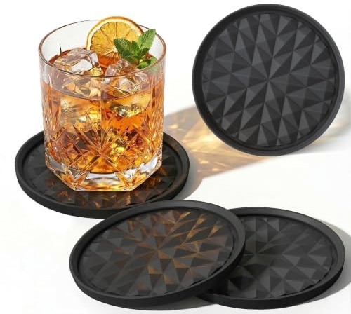 Wingcases Dessous de Verre en Silicone pour Boissons [4 Packs], sous-Verres, Tapis de Protection pour Table - Décoration de Table de Café, Cadeau pour Toutes Les Occasions, Noir