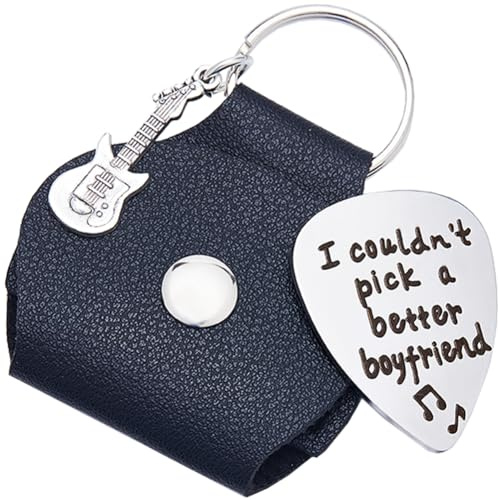 craspire I Couldn't Pick A Better Boyfriend Gitarrenplektrum-Halter Mit Wort-Schlüsselanhänger, Edelstahl, Schwarze Gravur, Leder, Gitarren-Themengeschenke Für Valentinstag, Gitarristen