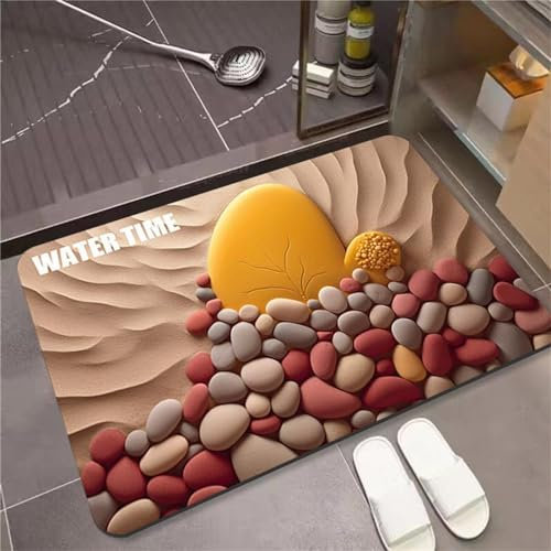KAWABOSS Tapis de Bain en Pierre, Tapis de Douche en diatomite à séchage Rapide, Tapis de Salle de Bain antidérapant, Tapis de diatomées à Motifs pavés 3D Super absorbants pour Baignoire de Cuisine