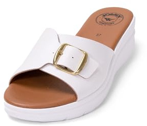 JOMIX Römer Schlappen Plateau Leder Pantoletten Damen Mädchen Strandschuhe Badeschuhe (Weiß, 39 EU, TD2010)