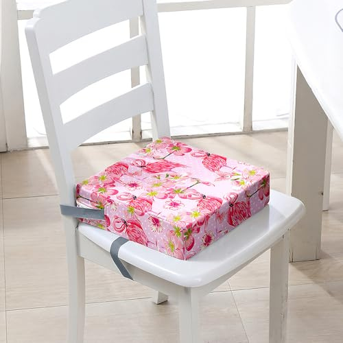 FANSU Kinder Sitzkissen Sitzerhöhung Stuhl, Karikatur Flamingo Druck Baby Kind Sitzkissen Quadrat Zerlegbar Kleinkinder Esszimmerstuhl ErhöHen Pad Esszimmer Boostersitze (40x40x10cm,Rosa)
