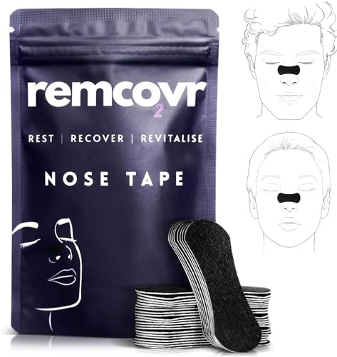 remcovr Nasal Strips for Breathing - 30 Nose Enhanced Oxygen Intake Strong Adhesive Snoring 1 Month Supply Breathing, Black