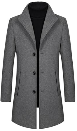 Allthemen Lång vinterkappa herr ull trenchcoat casual smal passform jacka elegant ytterkläder enfärgad, Ljusgrå, 3XL