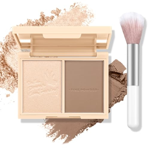 Boobeen Highlighter Contour Makeup Palette Face Matte Bronzer Powder, Blush compatto per contorno guance, naturale a lunga durata con pennello