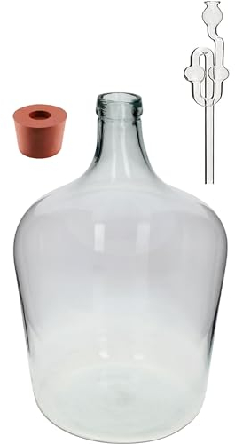 lilawelt24 Gärballon Glasflasche Glasballon Weinballon, Glasgärballon Vergärung Gärbehälter mit Gäraufsatz (10L)