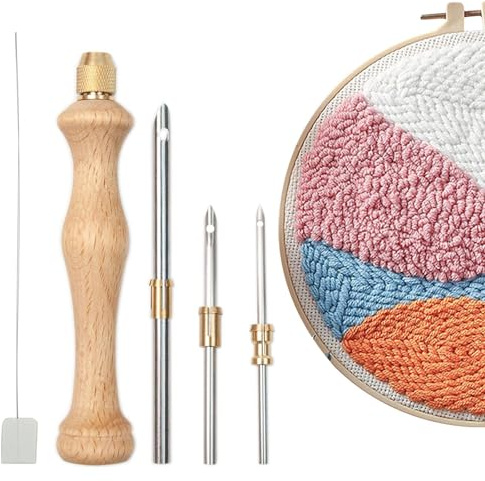 Griff Stanznadel, Needle Kit, Stickerei start er Kit, Stickstift, Stickstift Aus Holzgriff, Stanznadeltuch, Tuch Stanznadel Set für Stickgarn Kreuzstich Anfänger