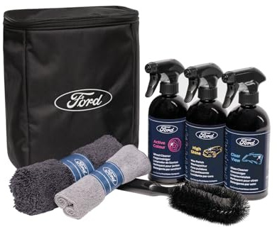 Ford Genuine Exterior Cleaning Kit Glass Wheel Cleaner Wax Polish & Microfiber Cloth Wheel Brush
