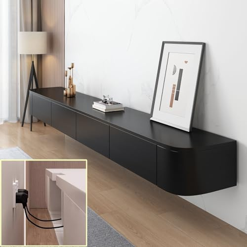 XDXINY TV Multimedia Konsole Floating TV Board - TV-Möbel Wand - Große Sitzbank unter TV - Lowboard mit Schubladen und Routerhalterung (Schwarz, 240 x 20 x 24 cm)